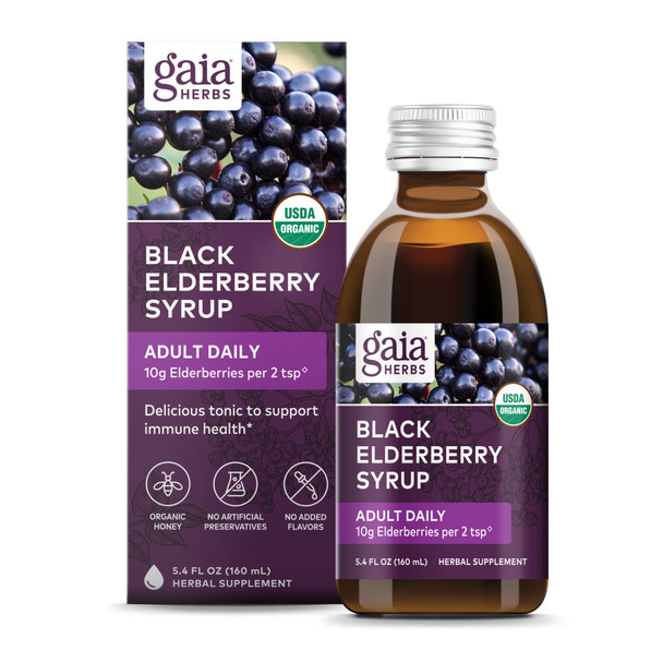 Gaia Herbs Black Elderberry (Sambucus Nigra) Syrup Adult Daily - Immune Support Supplement - with USDA Certified Organic Black Elderberries for Immune System Support - 5.4 Fl Oz (16-Day Supply)