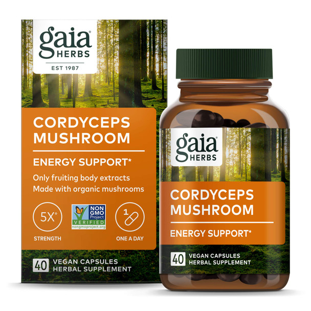 Gaia Herbs Cordyceps Mushroom - Energy Support Supplement for Sustaining Energy, Endurance, and Stamina - with Organic Cordyceps Mushroom - 40 Vegan Liquid Phyto-Capsules (40-Day Supply)