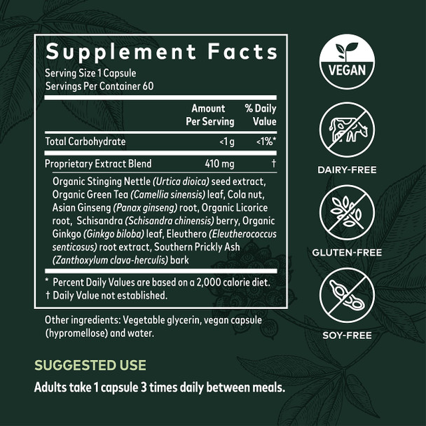 Gaia Herbs Energy Vitality - Energy Support Supplement to Maintain Healthy Energy and  Levels - with Ginkgo, Ginseng, Green Tea, and Nettle* - 60 Vegan Liquid Phyto-Capsules (20-Day Supply)