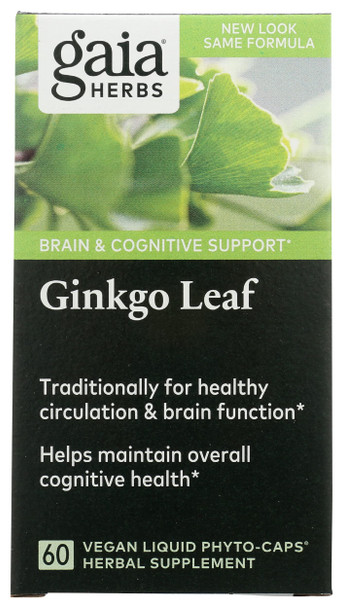 Gaia Herbs Ginkgo Leaf - Traditionally Used to Support Healthy Circulation and Brain Function - Organic, Herbal Supplement - 60 Vegan Liquid Phyto-Capsules (20-Day Supply)