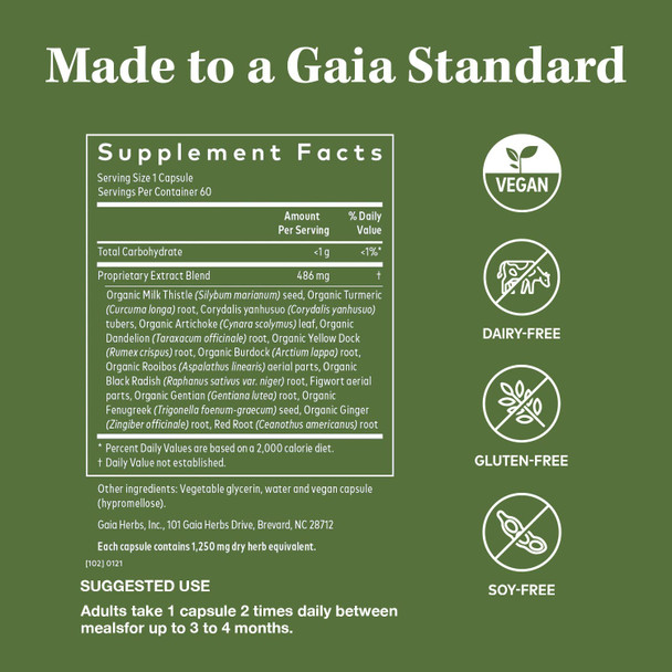 Gaia Herbs Liver Cleanse - Liver Health Support Herbal Supplement with Milk Thistle, Burdock, Turmeric Curcumin, Dandelion, and More - 60 Vegan Liquid Phyto-Caps (30 Servings)
