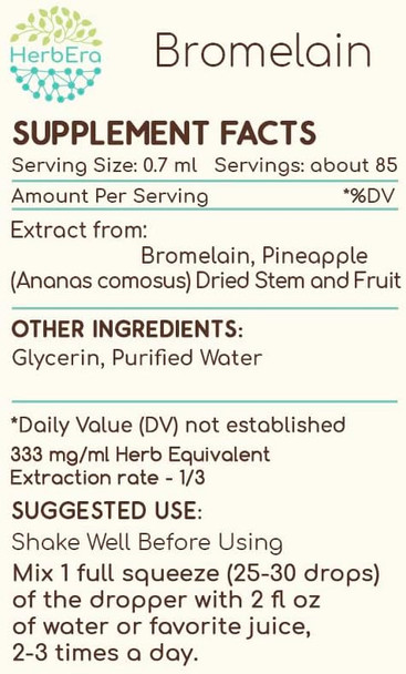 Bromelain B60 Alcohol-Free Herbal Extract Tincture, Super-Concentrated Wildcrafted Bromelain, Pineapple (Ananas comosus) (2 fl oz)