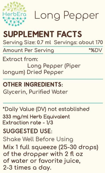 Long Pepper B120 (2pcs) Alcohol-Free Herbal Extract Tincture, Concentrated Liquid Drops Natural Long Pepper (Piper Longum) Dried Pepper (2x4 fl oz)