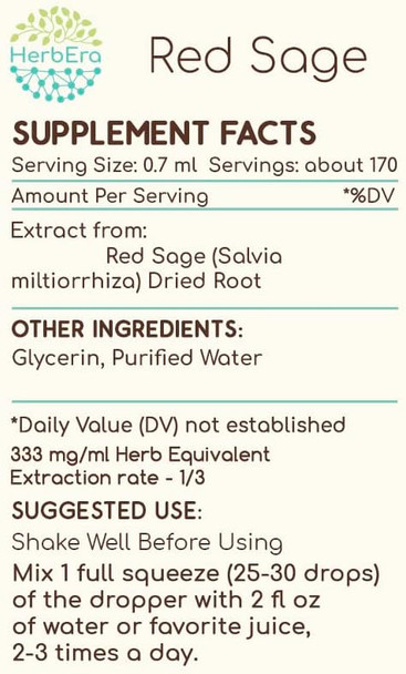 Red Sage B120 (2pcs) Alcohol-Free Herbal Extract Tincture, Concentrated Liquid Drops Natural Red Sage (Salvia Miltiorrhiza) Dried Root (2x4 fl oz)