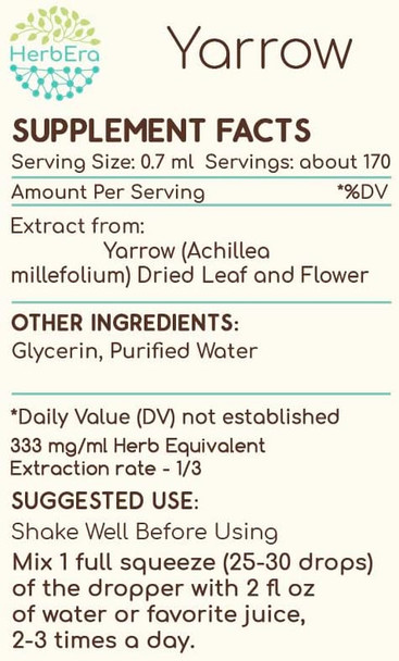 Yarrow B120(2pcs) Alcohol-Free Herbal Extract Tincture, Concentrated Liquid Drops Natural Yarrow (Achillea millefolium) (2x4 fl oz)