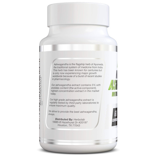 Ashwagan KSM 66 Herbolab 15:1 with Black  Extract (Higher Absorption) Max Potency Full Spectrum 5+% Withanolides
