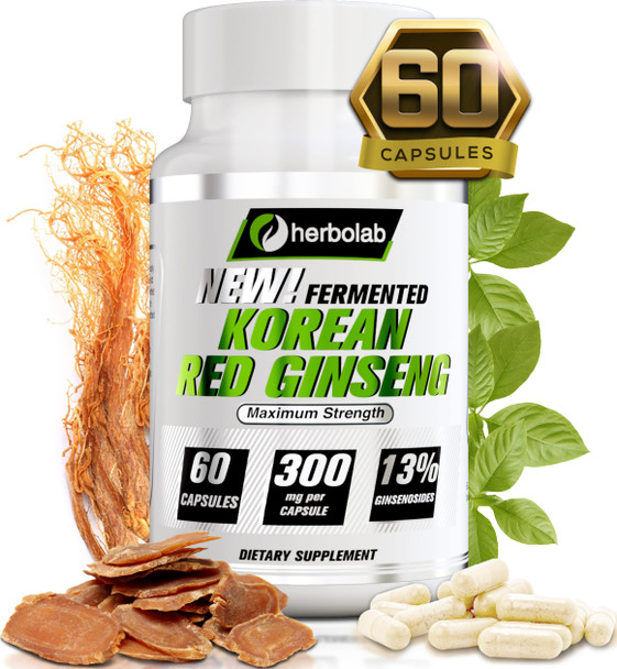 herbolab Korean Red Ginseng Fermented 10:1 (13% ginsenosides) - Genuine Panax Ginseng from Korea 6 Years Old Roots - Patented Extract Technology