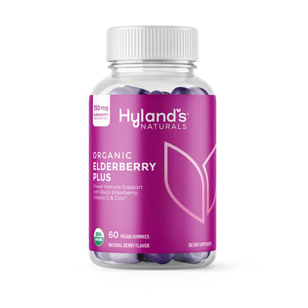 Hyland's s Organic Elderberry Plus Gummies, Organic Black Elderberry with ZINC and Vitamin C, Immune Support Supplement for , 60 Vegan Gummies (30 Days)