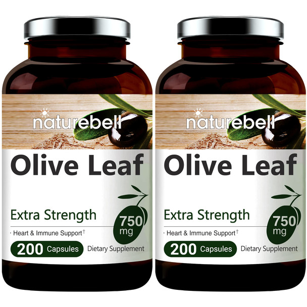 2 Pack Olive Leaf Extract, 750mg , Maximum Strength 20% Oleuropein, 200 Counts (200 Days Supply), Made with Olive Leaf for Immune and Internal Circulation Health Support, Non-GMO