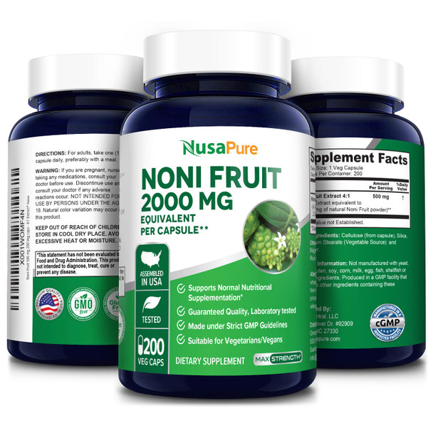 Noni  2000mg 200 Vegetarian caps (Extract 4:1, Non-GMO & Gluten-Free)