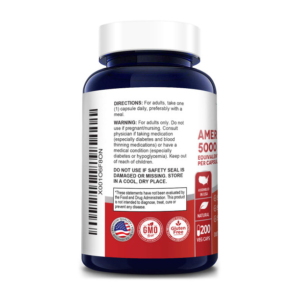 NusaPure American Ginseng 5000 mg - 200 Veggie Capsules (Vegetarian, Non-GMO & Gluten-Free)