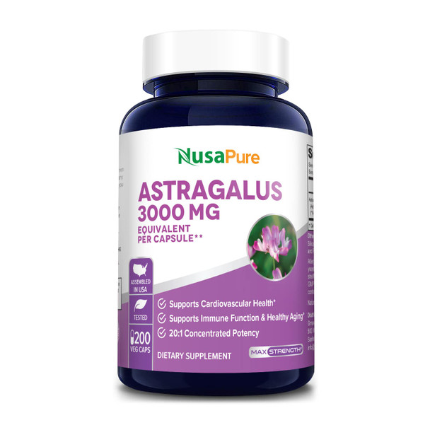 NusaPure Astragalus 3000mg per caps Equivalent (Extract 20:1) 200 Veg Capsules (Non-GMO & Gluten-Free)