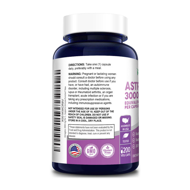 NusaPure Astragalus 3000mg per caps Equivalent (Extract 20:1) 200 Veg Capsules (Non-GMO & Gluten-Free)