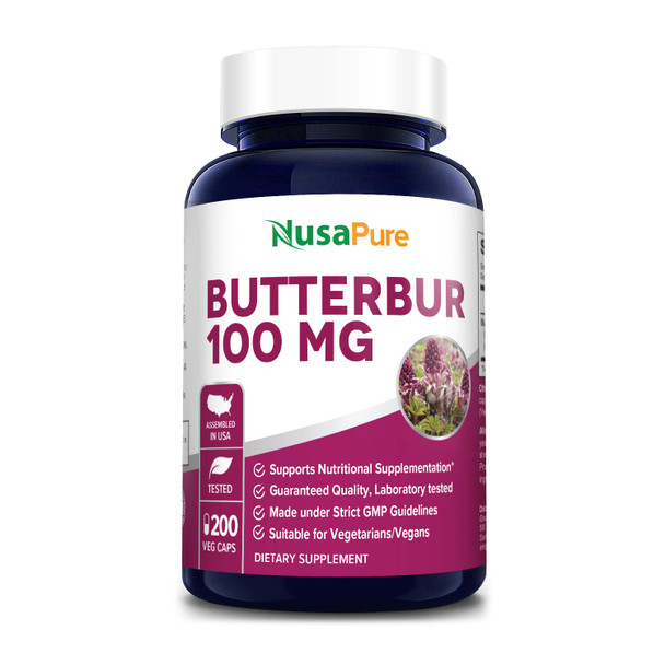 NusaPure Butterbur Extract 100mg per caps 200 Veggie Capsules (Non-GMO, Vegetarian & Gluten-Free)