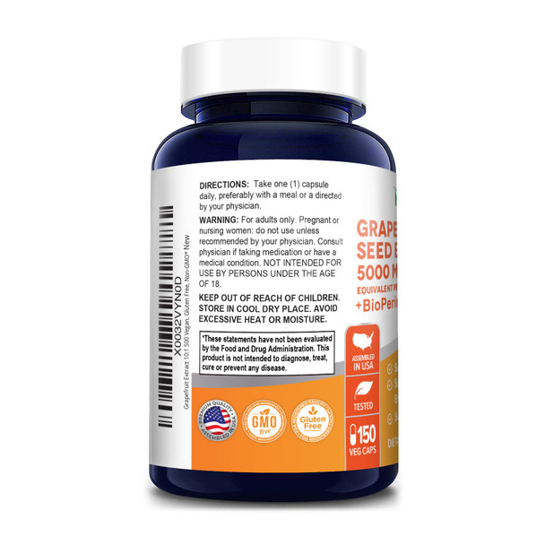 NusaPure Grape Extract 5,000 mg per Capsule (Extract 10:1) with Bioperine 150 Veggie caps| Vegan, , Non-GMO