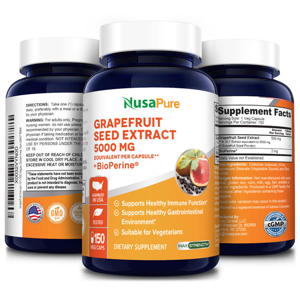 NusaPure Grape Extract 5000 mg per Capsule (Extract 10:1) with Bioperine 150 Veggie caps Vegan Non-GMO