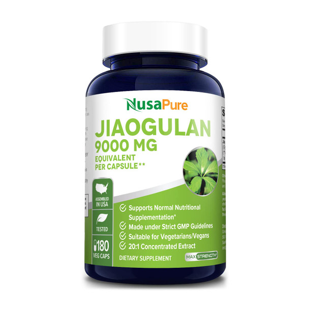 NusaPure Jiaogulan 9000 mg 180 Veggie Capsules (Extract 20:1, Vegetarian, Non-GMO & Gluten-Free) Gynostemma Pentaphyllum