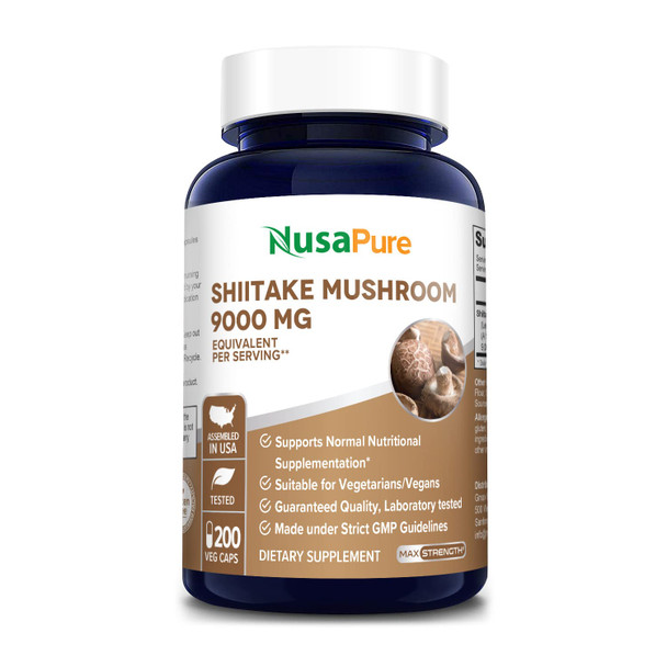 NusaPure Shiitake Mushroom Extract 9000mg 200 Veggie Capsules (Non-GMO & Gluten-Free)