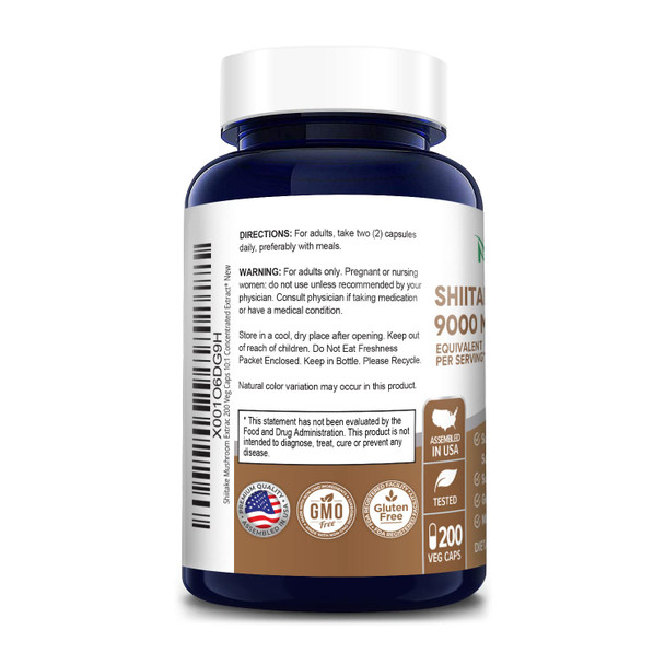 NusaPure Shiitake Mushroom Extract 9000mg 200 Veggie Capsules (Non-GMO & Gluten-Free)