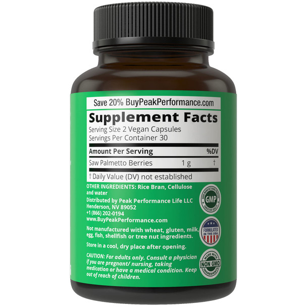 Peak Performance Saw Palmetto Capsules for Men and Women 1000mg All  Saw Palmetto Extract Pills for Prostate Support. DHT Blocker Supplement for Hair Loss, Prostate Health, Urinary Flow