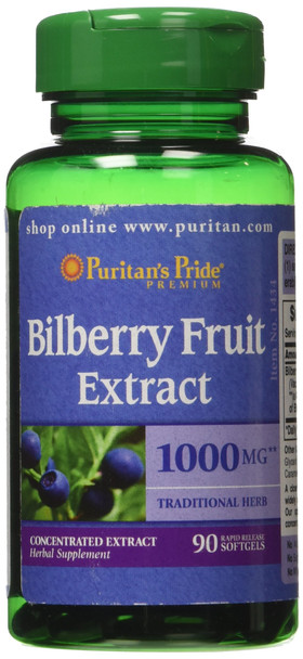 Puritan's Pride Bilberry 4:1 Extract 1000 mg-90 Softgels