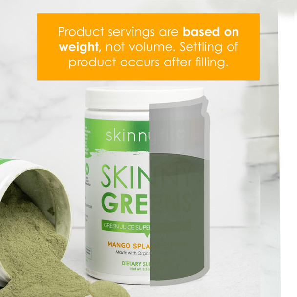 SkinnyFit Mango Splash Skinny Greens, Green Juice Superfood Powder, Natural Energy & Focus, Reduce Bloating, Helps Reduce Inflammation, Spirulina, Chlorella, 30 Servings