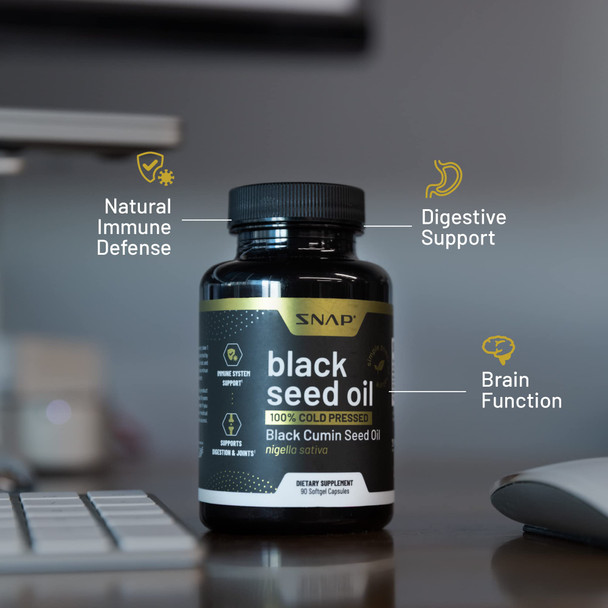 Black Seed Oil Capsules 100% Cold Pressed - Immune Support, Detox Aid, Inflammation Relief, Skin, Hair & Joint Health - Organic Black Cumin Seed, High Potency Nigella Sativa (90 Softgel Capsules)