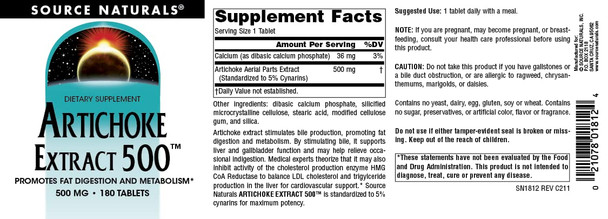 Source s Artichoke Extract 500mg, 180 Tablets