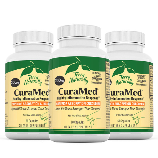 Terry ly CuraMed 200 mg (3 Pack) - 60 Vegan Capsules - Superior Absorption BCM-95 Curcumin Supplement, Promotes Healthy Inflammation Response - Non-GMO, Gluten-Free, Kosher - 180 Servings