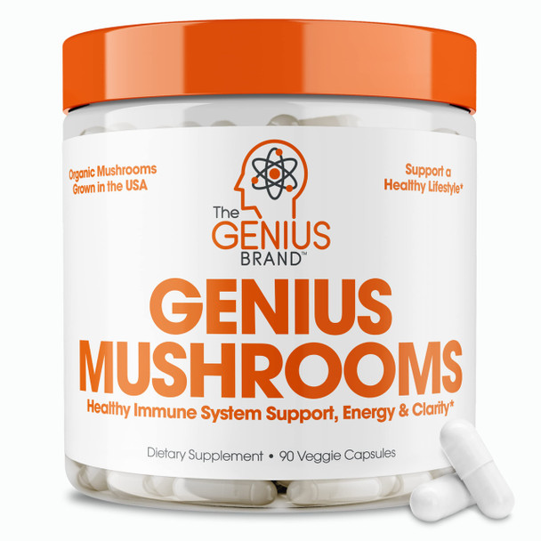 Genius Mushroom - Lions Mane, Cordyceps and Reishi - Immune System Booster & Nootropic Brain Supplement - for  Energy, Memory & Liver Support, 90 Veggie Pills