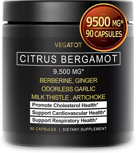 VEGATOT Citrus Bergamot Concentrated Extract with Berberine Garlic Ginger Artichoke Milk Thistle - Cholesterol Health Cardiovascular Respiratory Support