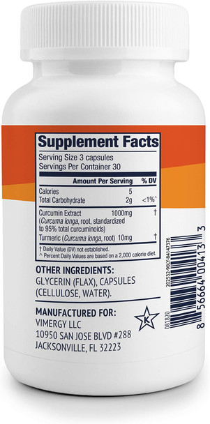 Vimergy Curcumin with Turmeric, 30 Servings  Immune System Supplement  Liquid Capsules - Non-GMO, Gluten-Free, Soy-Free, Kosher, Vegan & Paleo Friendly (90 Count)