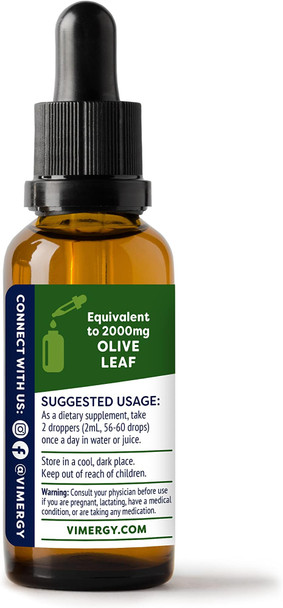 Vimergy Organic Olive Leaf Extract, 57 Servings  Pure Olive Leaf Liquid Drops  Supports Immune and Cardiovascular Health - USDA Organic, Gluten-Free, Non-GMO, Vegan & Paleo Friendly (115 ml)