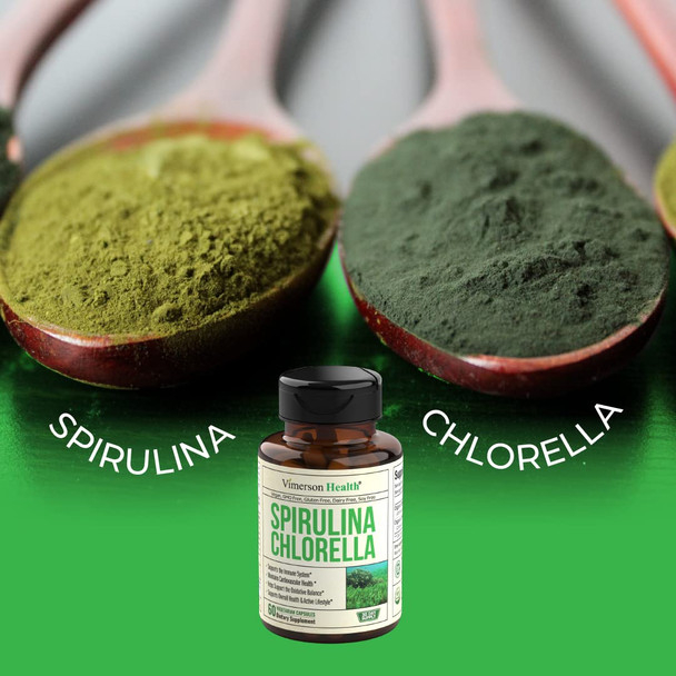 Spirulina Chlorella Green Superfood Capsules. Boosts Energy, Supports Cardiovascular Health. Antioxidant Properties for Detox and Cleanse