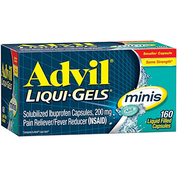 Liqui-Gels Minis (160 Count, 20 Count, 20 Count) Home & Away Pack, Pain Reliever/Fever Reducer Liquid Filled Capsule, 200Mg , Easy To Swallow, Temporary Pain Relief,1 Set