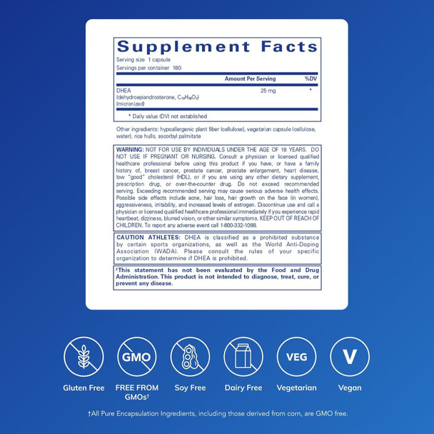 Pure Encapsulations Dhea, Micronized 25 Mg 180 Vcaps