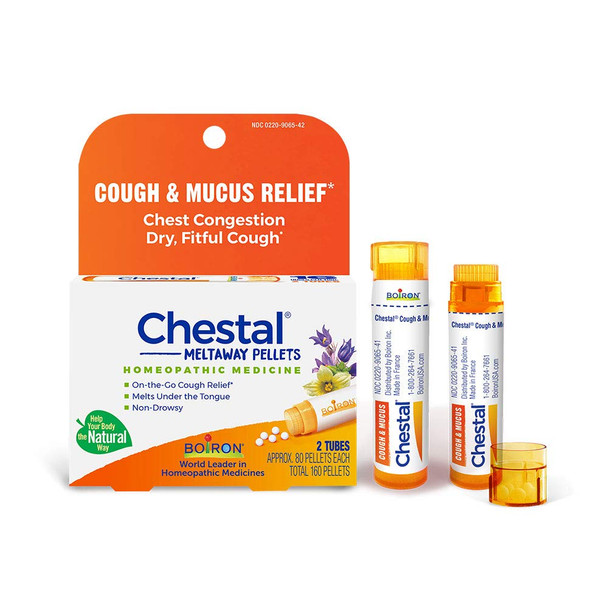 Boiron Chestal Pellets For Cough And Mucus Relief, Nasal Or Chest Congestion, And Sore Throat Relief - 2 Count (160 Pellets)