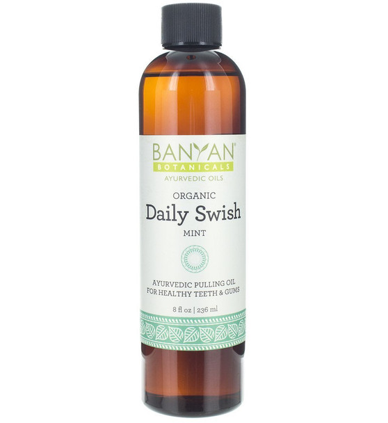 Banyan Botanicals Daily Swish Mint  Organic Ayurvedic Oil Pulling Mouthwash with Coconut Oil  for Oral Health, Detoxification, Healthy Teeth, Gums*  8oz  Non GMO Sustainably Sourced Vegan