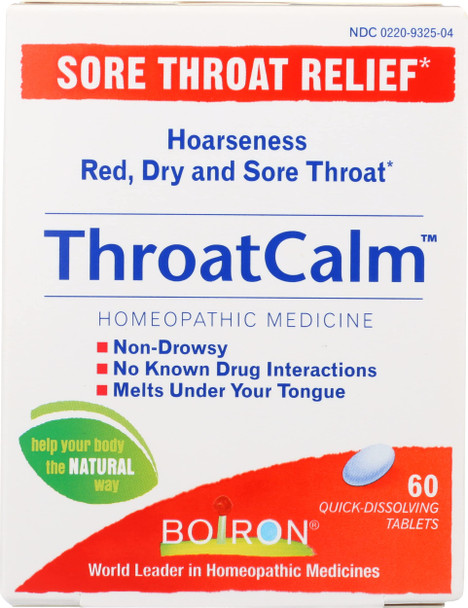 Boiron, ThroatCalm, Sore Throat Relief, 60 Quick-Dissolving Tablets Pack of 1