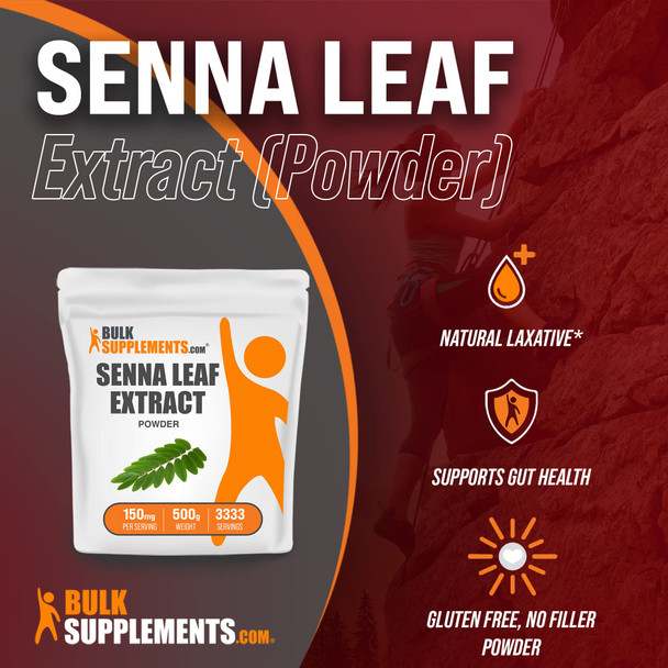 BulkSupplements Senna Leaf Extract - Herbal Laxatives, Sourced from Cassia Angustifolia Leaves -  - 150mg , Multiple Servings (500 Grams - 1.1 lbs)