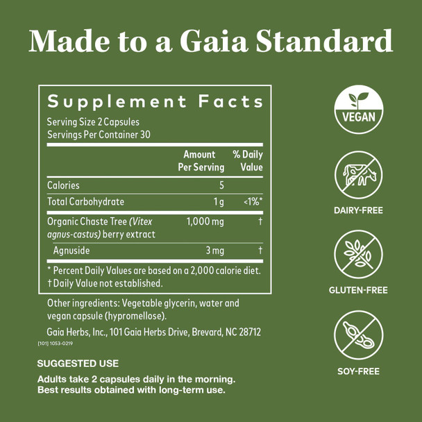 Gaia Herbs Vitex Berry (Chaste Tree) - Supports Hormone Balance & Fertility For Women - Helps Maintain Healthy Progesterone Levels To Support Menstrual Cycle Health - 60 Vegan Caps (30-Day Supply)