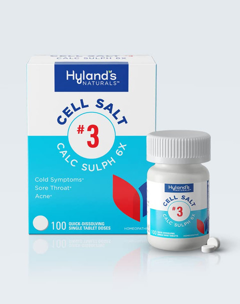 Hyland's Cold Relief, s Cell Salts #3 Calcarea Sulphurica 6X Tablets,  Homeopathic Relief of Colds, Sore Throat, Acne, 100 Count