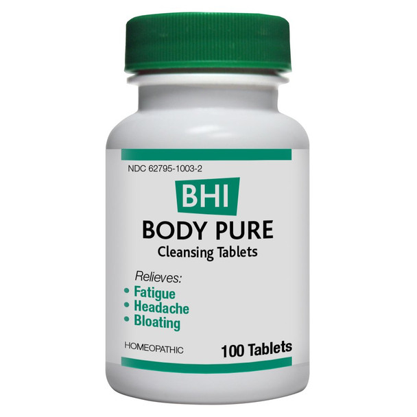 BHI Body Pure Cleansing Support , Safe Homeopathic Relief - 100 Tablets