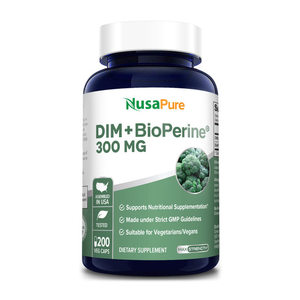 DIM 300mg with Bioperine - 200 Veg caps (Non-GMO, Vegan and Gluten-Free) Diindolylmethane