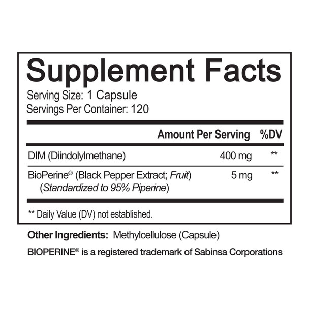 NutriFlair DIM Supplement 400mg with Bioperine, 120 Capsules - Diindolylmethane - Estrogen Metabolism Support & Hormone Balance, Menopause, PCOS, Acne and Skin Care for Men & Women - Compare to 300mg