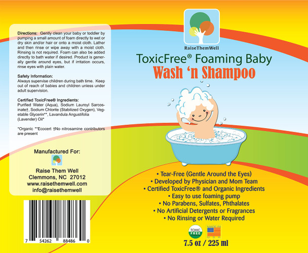 Certified ToxicFree Foaming Baby Wash N Shampoo. Guaranteed to Be 100% Free of Any s, Toxins, or Hormone Disruptors