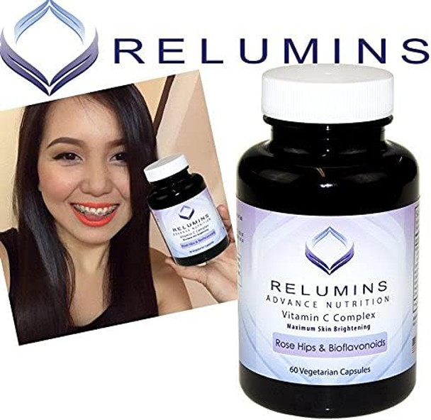 Relumins Advance Vitamin C - MAX Skin Whitening Complex With Rose Hips & Bioflavonoids - 60 Capsules (1 Month Supply)
