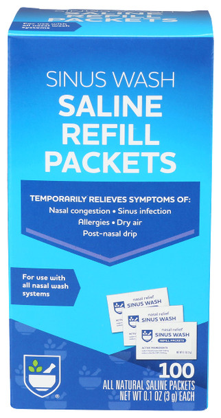 Rite Aid Sinus Wash Refill, Individually Wrapped Saline Packets - 100 Count | Sinus Rinse Refill for Neti Pots | Nasal Relief | Allergy Relief Saline Solution | Nasal Rinse | Sinus Relief Rinse Kit