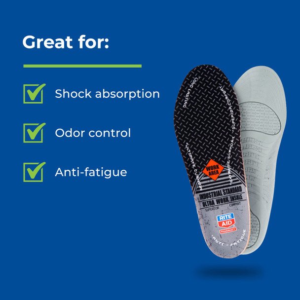 Rite Aid Ultra Work Memory Plus Work Insoles for Men - Sizes 7-13 | Shock Absorbing Insoles | Memory Foam Insoles | Arch Support Insole Men | Boot Insoles for Men Work | Memory Foam Insoles