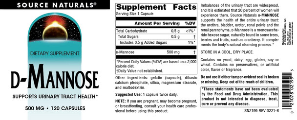 Source s D-Mannose 500mg Potent Urinary Tract (UT) & Bladder Health Support - Fast-Acting, Cleansing, Detoxifying - ly Flush Impurities - 120 Capsules